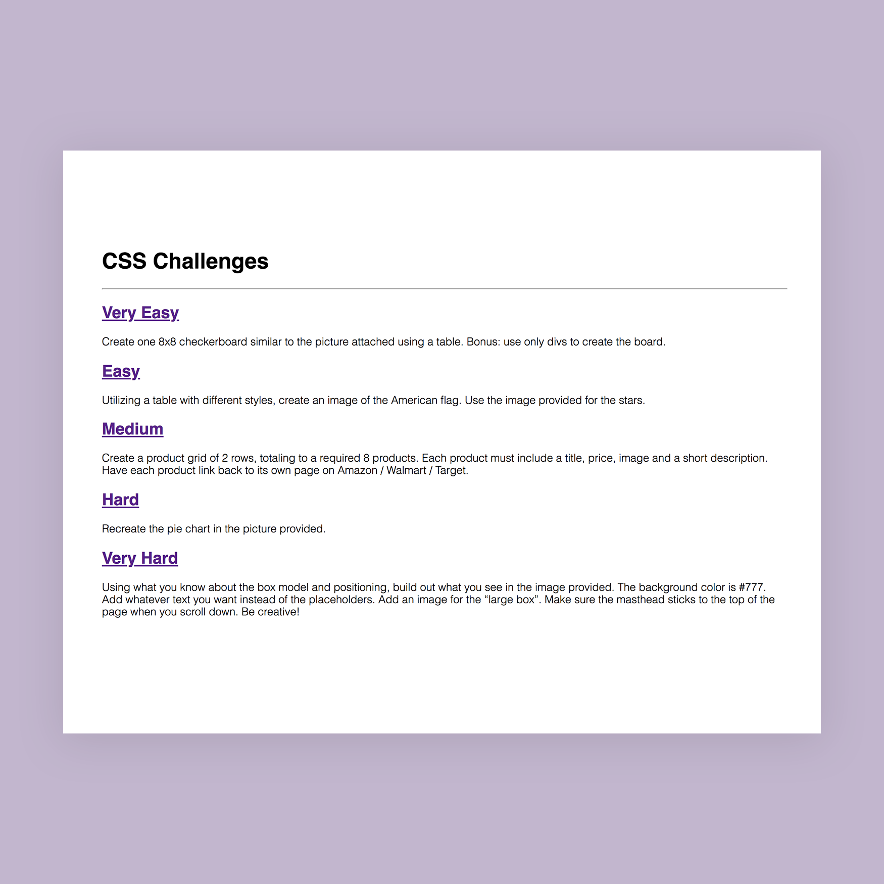 CSS Challenges
